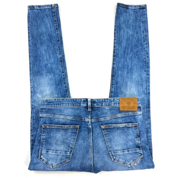 Scotch & Soda Mens SKIM Skinny W34xL32 Stretch Denim Pre Distressed Blue Jeans - Picture 5 of 14